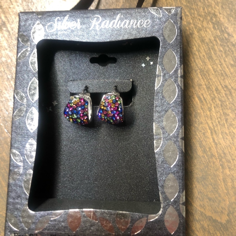 Silver played and crystal colorful earrings